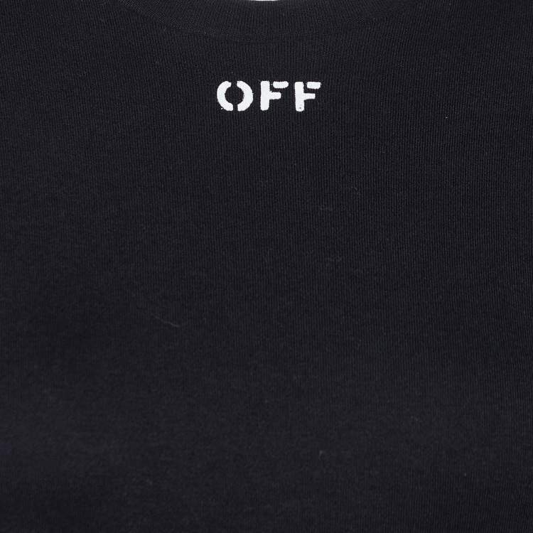 Pre Owned Off-White Black Logo Print Cotton Padded Shoulder T-Shirt S