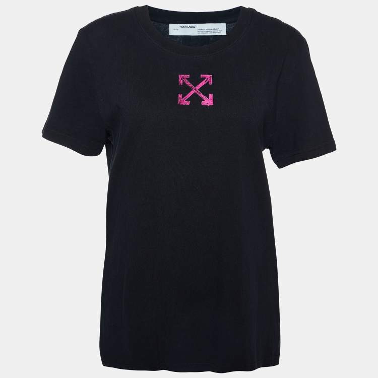 Pre Owned Off-White Black Painted Arrow Print Cotton Crew Neck T-Shirt L