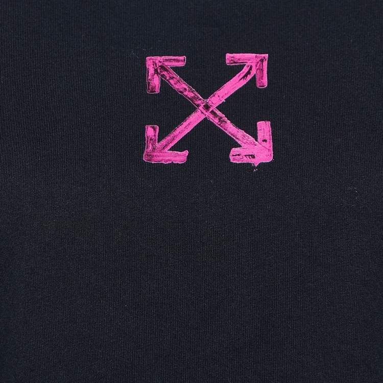 Pre Owned Off-White Black Painted Arrow Print Cotton Crew Neck T-Shirt L