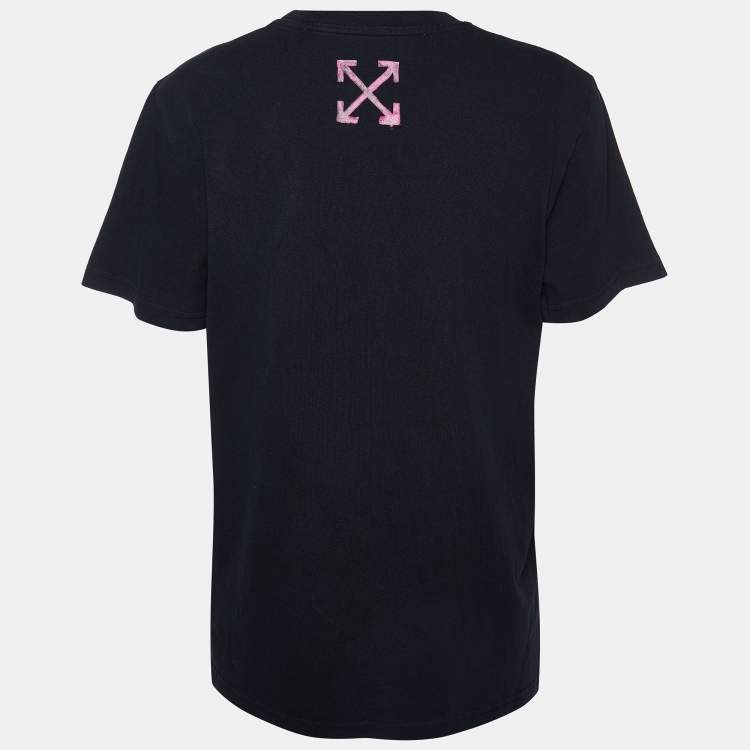 Pre Owned Off-White Black Painted Arrow Print Cotton Crew Neck T-Shirt L
