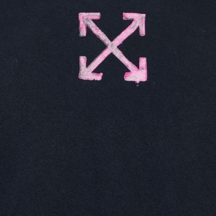 Pre Owned Off-White Black Painted Arrow Print Cotton Crew Neck T-Shirt L