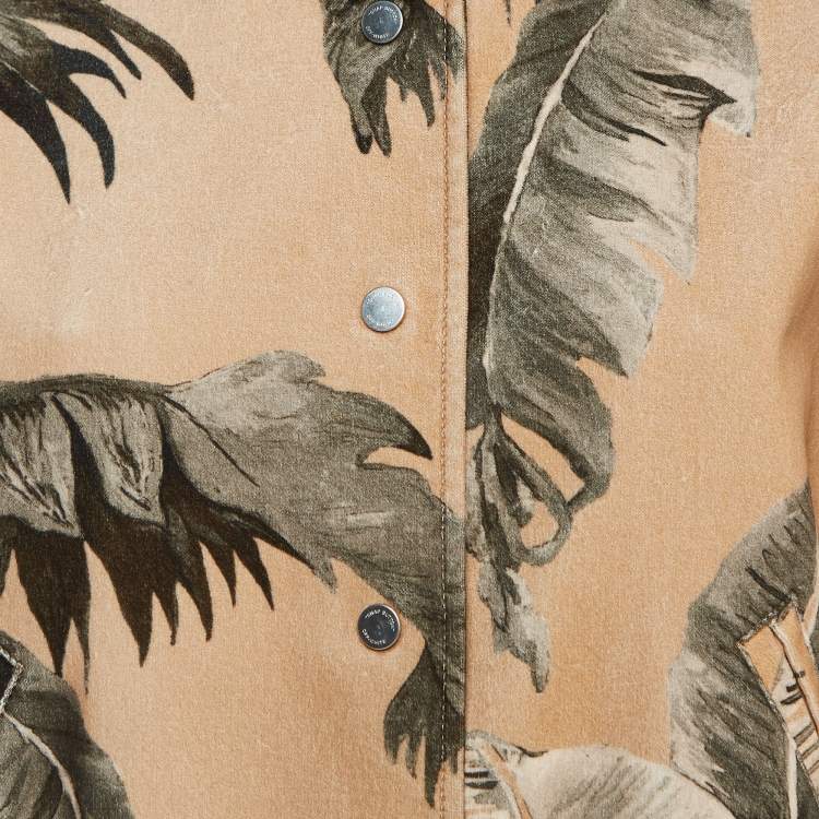Pre Owned Off-White Tan Leaf Print Velvet Cotton Buttoned Bomber Jacket S
