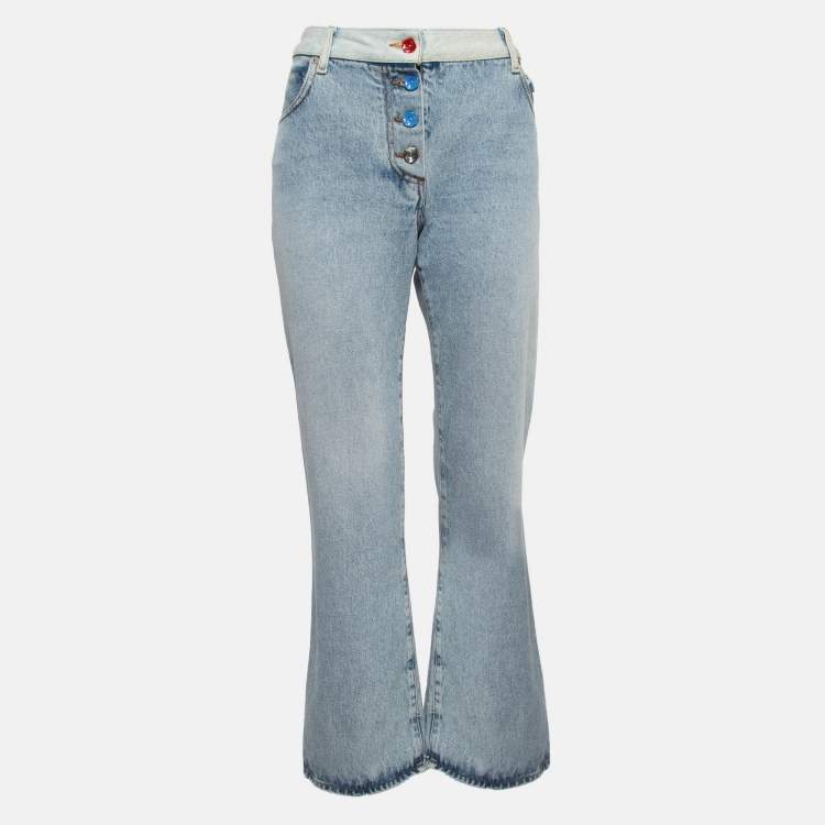 Pre Owned Off-White Light Blue Denim Buttoned Jeans M Waist 30"