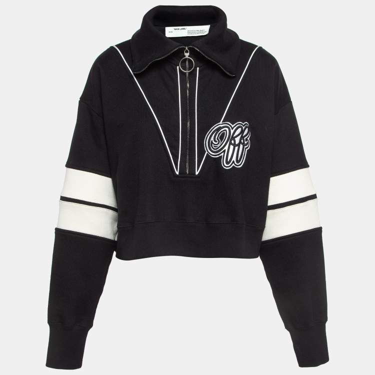 Pre Owned Off-White Black Cotton Knit Logo Crop Sweatshirt M