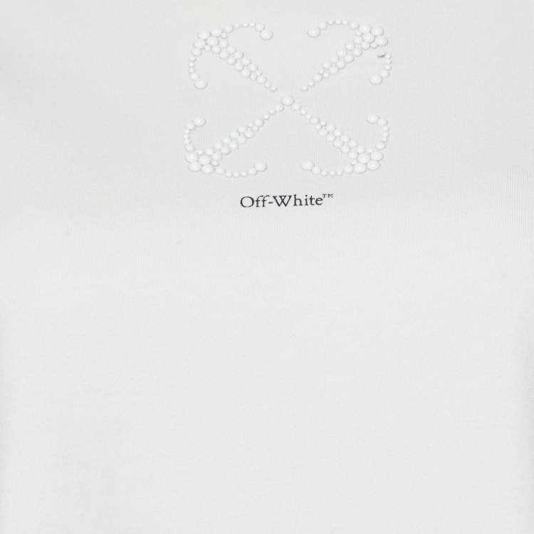 Pre Owned Off-White Cream Cotton Bead Arrow Detail Crop Top S