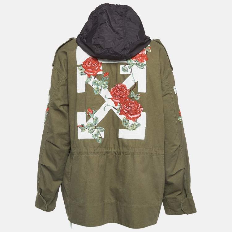 Pre Owned Off-White c/o Virgil Abloh Green Embroidered Cotton Parka Jacket M