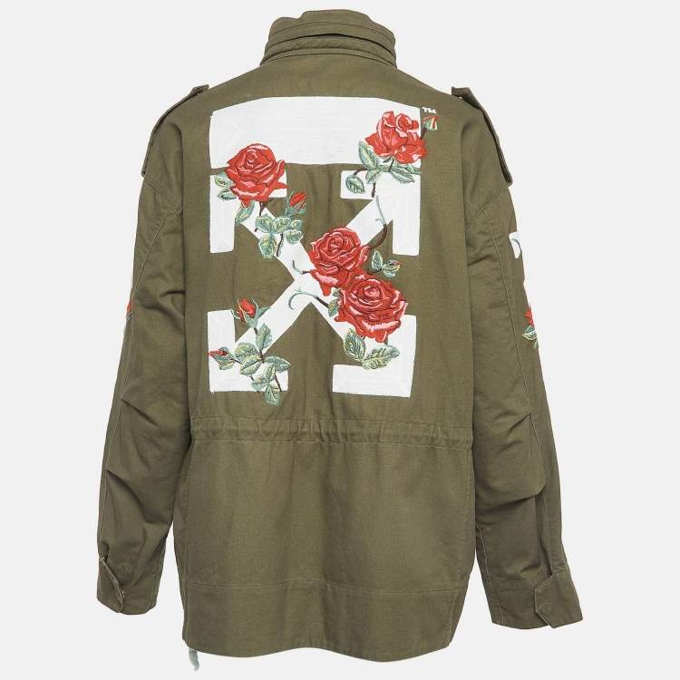 Pre Owned Off-White c/o Virgil Abloh Green Embroidered Cotton Parka Jacket M