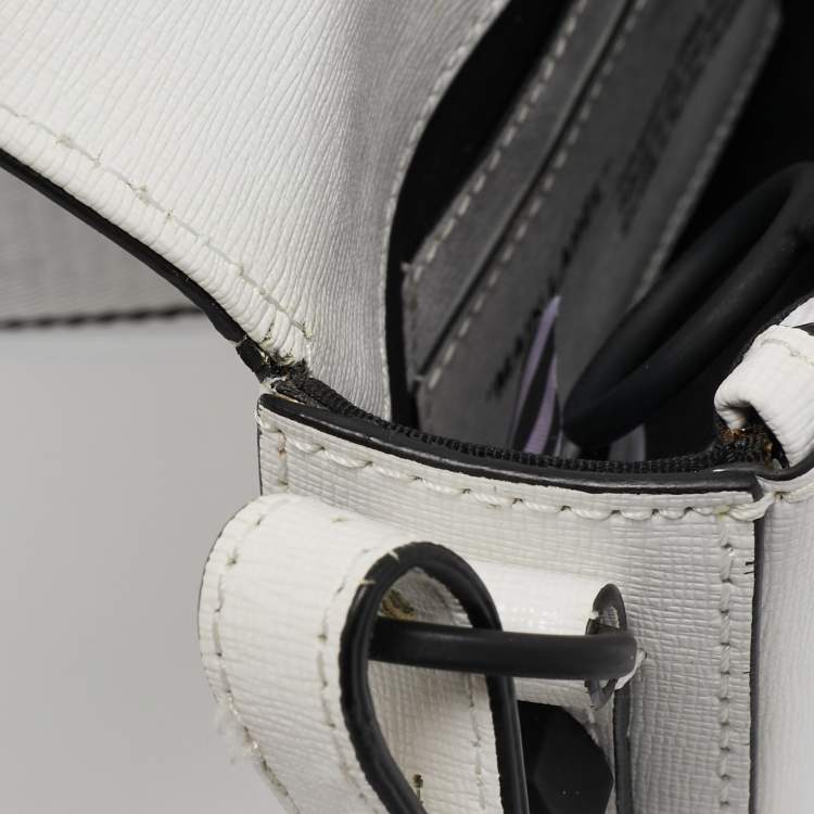 Pre Owned Off-White White/Black Diagonal Print Leather Mini Binder Clip Crossbody Bag