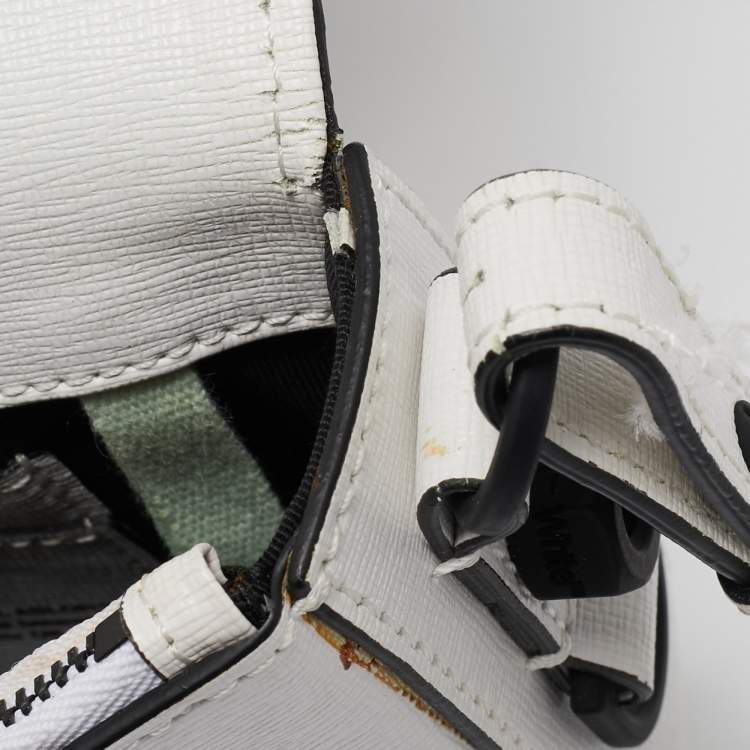 Pre Owned Off-White White/Black Diagonal Print Leather Mini Binder Clip Crossbody Bag