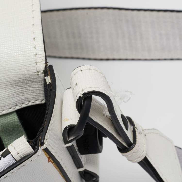 Pre Owned Off-White White/Black Diagonal Print Leather Mini Binder Clip Crossbody Bag