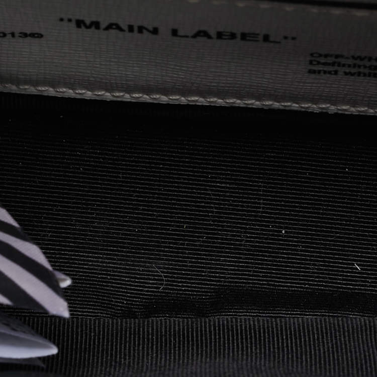 Pre Owned Off-White White/Black Diagonal Print Leather Mini Binder Clip Crossbody Bag