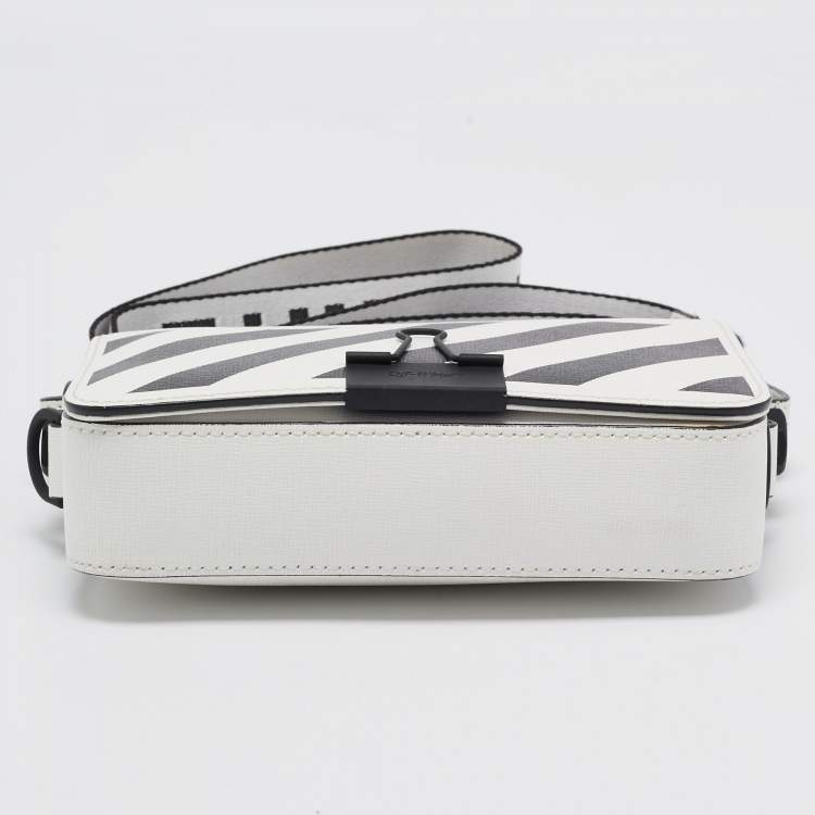 Pre Owned Off-White White/Black Diagonal Print Leather Mini Binder Clip Crossbody Bag