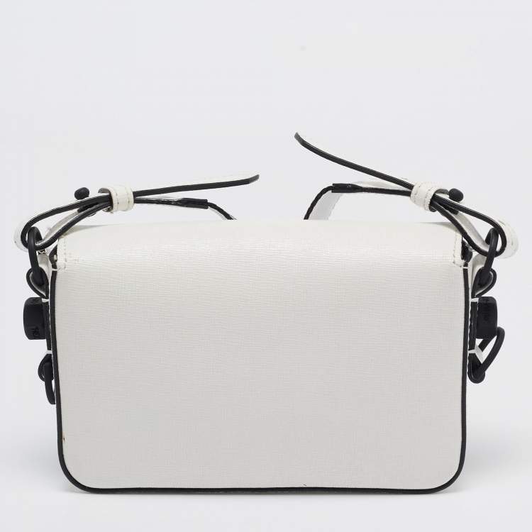 Pre Owned Off-White White/Black Diagonal Print Leather Mini Binder Clip Crossbody Bag