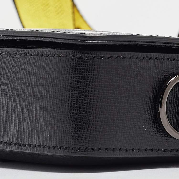Pre Owned Off-White Black/White Diagonal Print Leather Mini Binder Clip Crossbody Bag