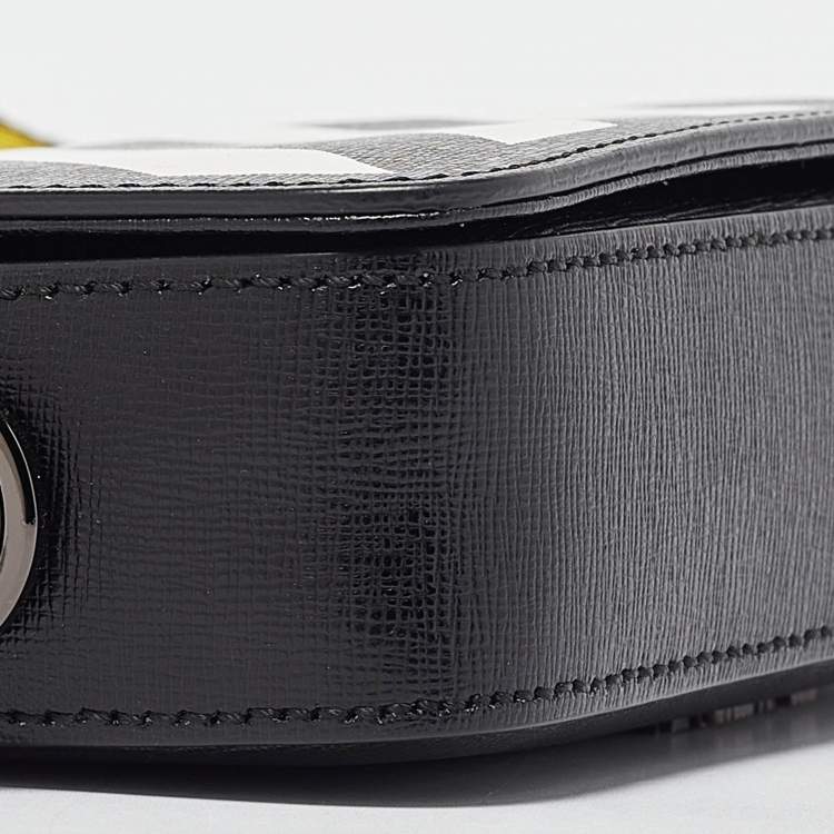 Pre Owned Off-White Black/White Diagonal Print Leather Mini Binder Clip Crossbody Bag