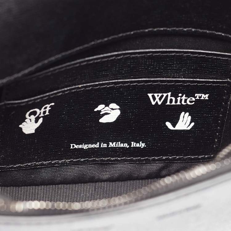Pre Owned Off-White Black/White Diagonal Print Leather Mini Binder Clip Crossbody Bag