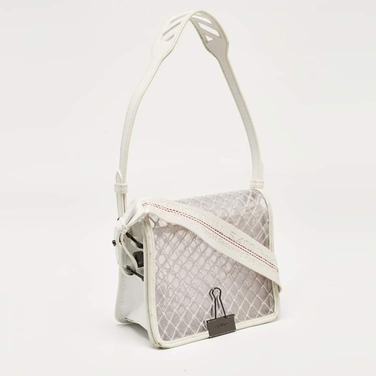 Pre Owned Off-White White/Clear PVC Net Binder Clip Crossbody Bag