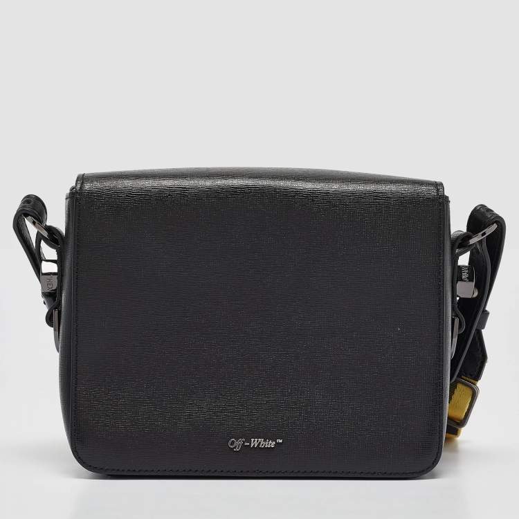 Pre Owned Off-White Black/White Diagonal Print Leather Binder Clip Crossbody Bag