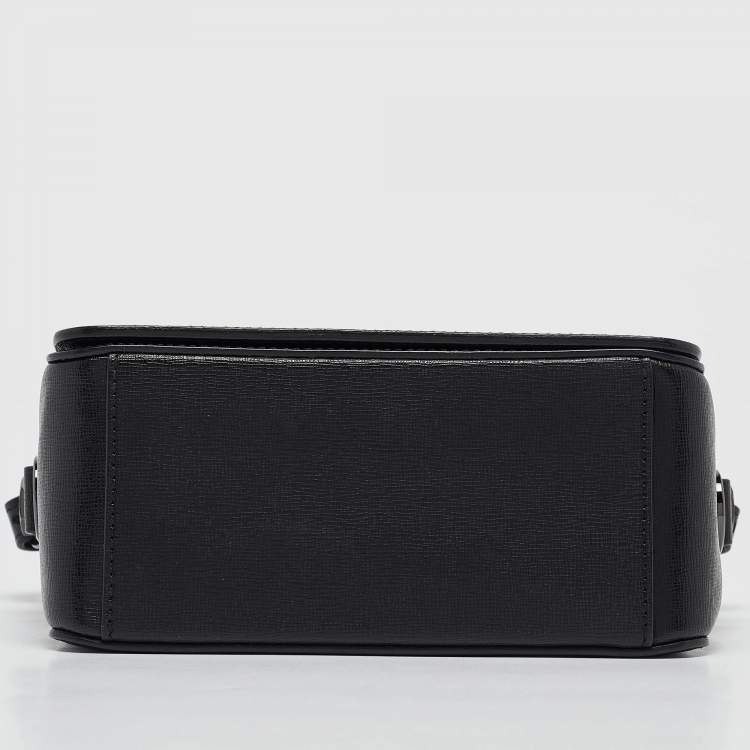 Pre Owned Off-White Black/White Diagonal Print Leather Binder Clip Crossbody Bag