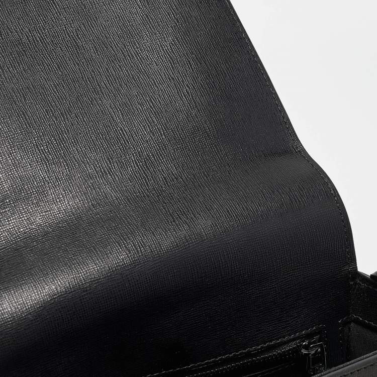 Pre Owned Off-White Black/White Diagonal Print Leather Binder Clip Crossbody Bag