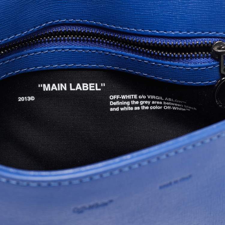 Pre Owned Off-White Blue/White Diagonal Print Leather Binder Clip Crossbody Bag