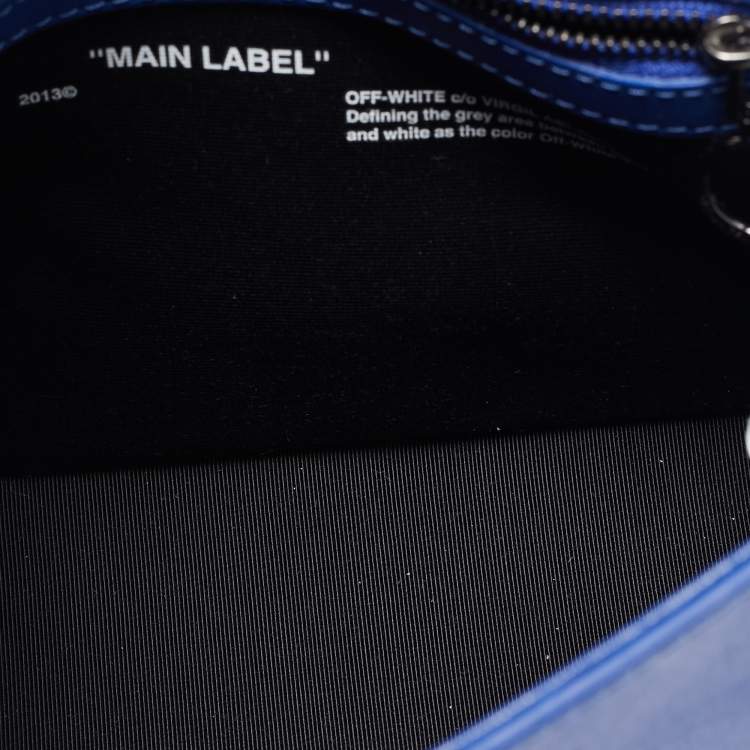 Pre Owned Off-White Blue/White Diagonal Print Leather Binder Clip Crossbody Bag