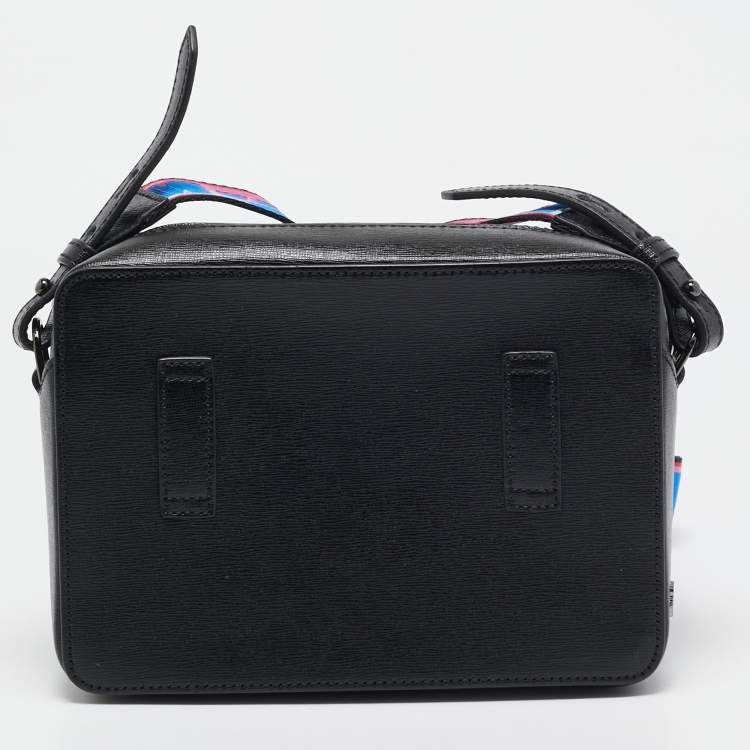 Pre Owned Off-White Blue/White Diagonal Print Leather Binder Clip Camera Bag