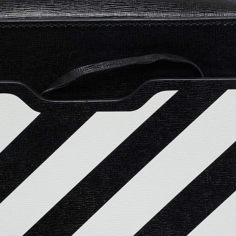 Pre Owned Off-White Blue/White Diagonal Print Leather Binder Clip Camera Bag