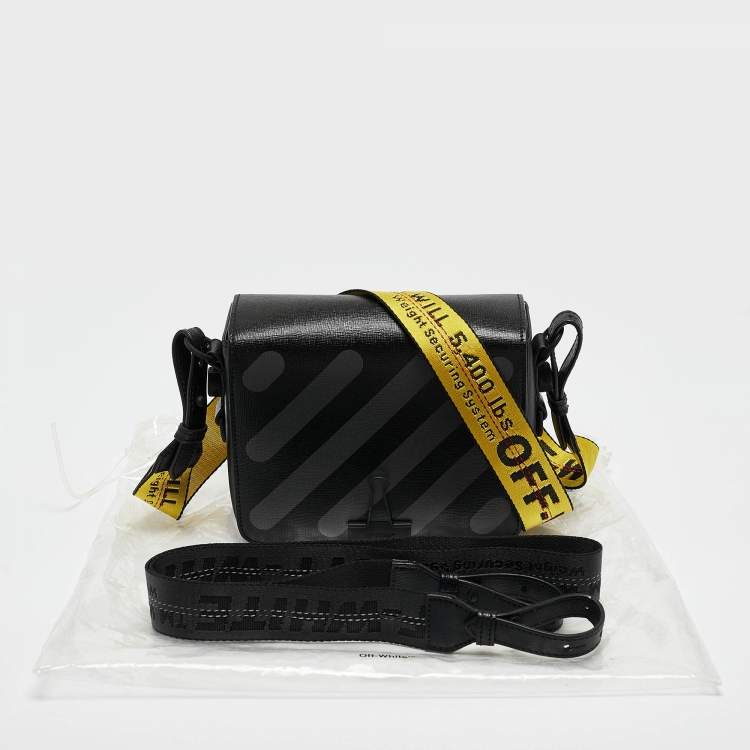 Pre Owned Off-White Black/Grey Diagonal Print Leather Binder Clip Crossbody Bag