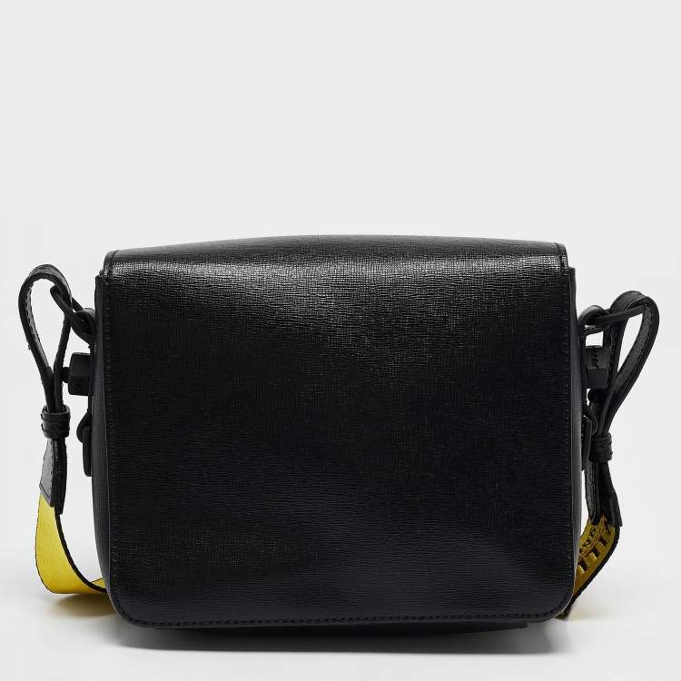 Pre Owned Off-White Black/Grey Diagonal Print Leather Binder Clip Crossbody Bag