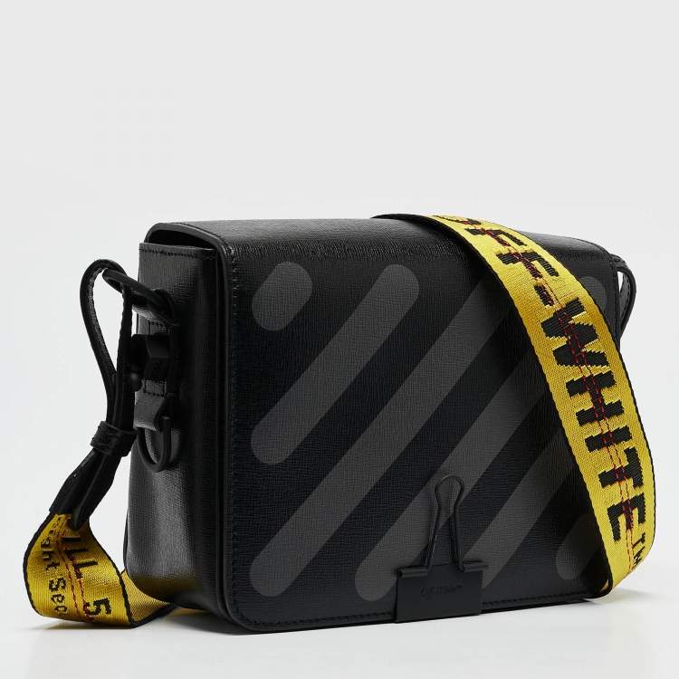 Pre Owned Off-White Black/Grey Diagonal Print Leather Binder Clip Crossbody Bag