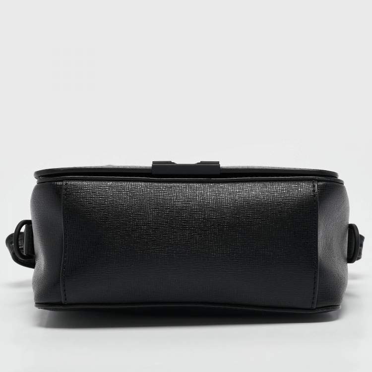 Pre Owned Off-White Black/Grey Diagonal Print Leather Binder Clip Crossbody Bag