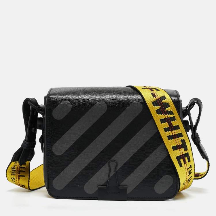 Pre Owned Off-White Black/Grey Diagonal Print Leather Binder Clip Crossbody Bag