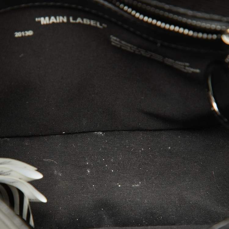 Pre Owned Off-White Black/White Diagonal Print Leather Binder Clip Crossbody Bag