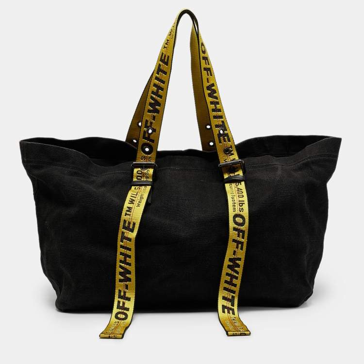 Pre Owned Off-White Black/Yellow Denim c/o Virgil Abloh Industrial Handle Tote 