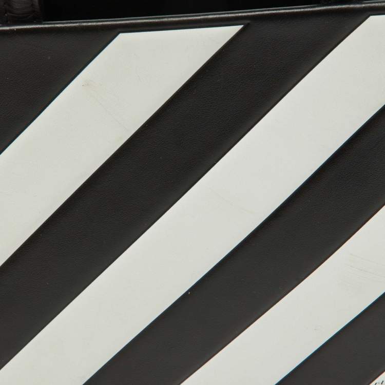 Pre Owned Off-White Black/White Diagonal Striped Leather Tote