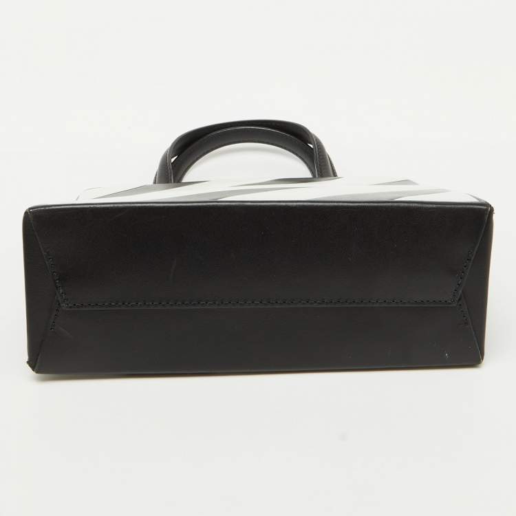 Pre Owned Off-White Black/White Diagonal Striped Leather Tote