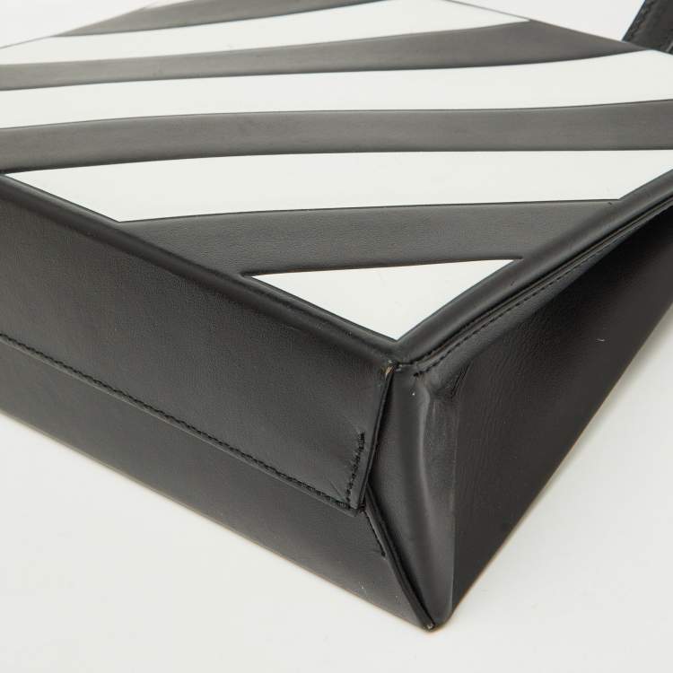 Pre Owned Off-White Black/White Diagonal Striped Leather Tote