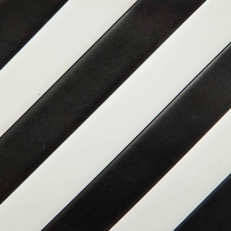 Pre Owned Off-White Black/White Diagonal Striped Leather Tote