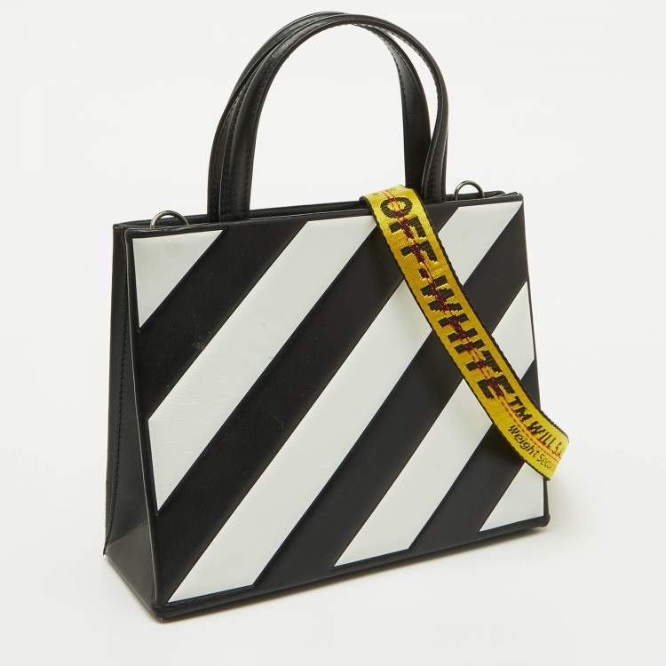 Pre Owned Off-White Black/White Diagonal Striped Leather Tote