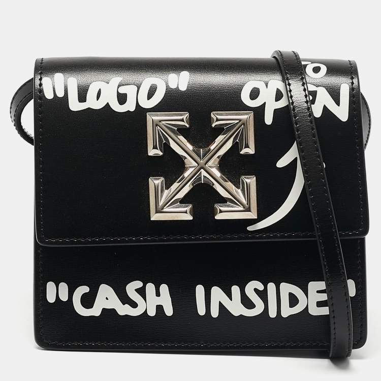 Pre Owned Off-White Black Leather Jitney Cash Inside Crossbody Bag