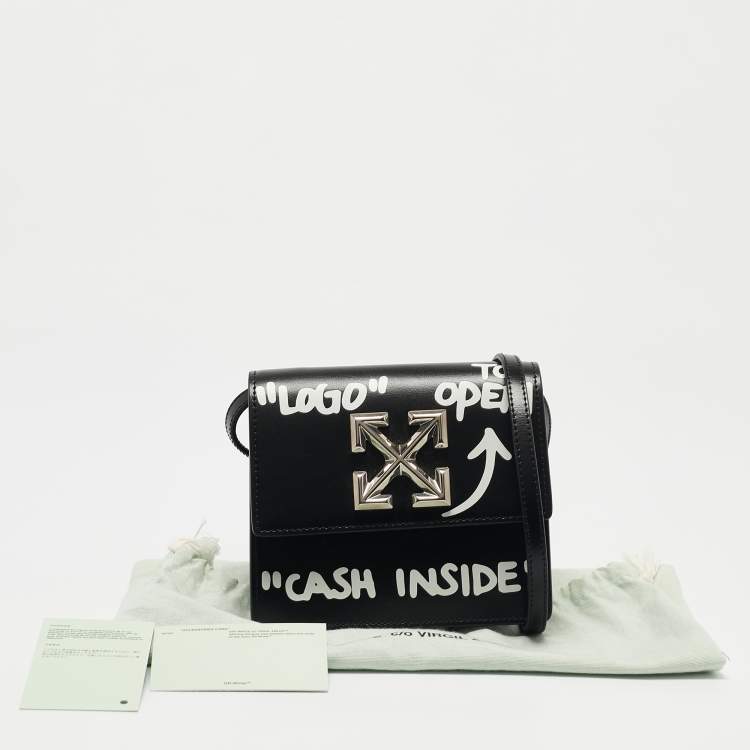 Pre Owned Off-White Black Leather Jitney Cash Inside Crossbody Bag