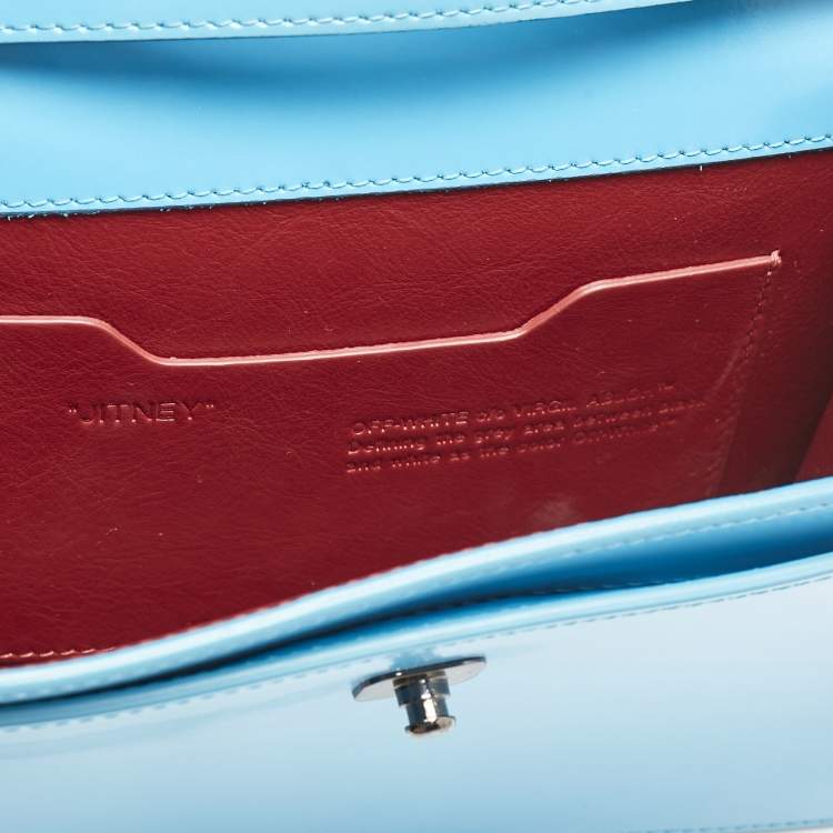 Pre Owned Off-White Blue Patent Leather 1.4 Jitney Top Handle Bag