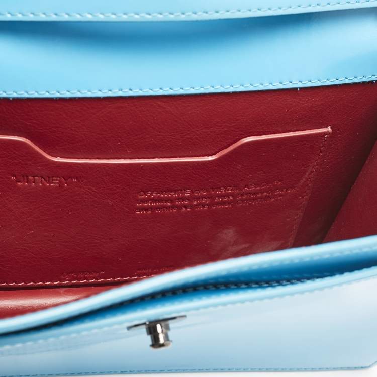 Pre Owned Off-White Blue Patent Leather 1.4 Jitney Top Handle Bag