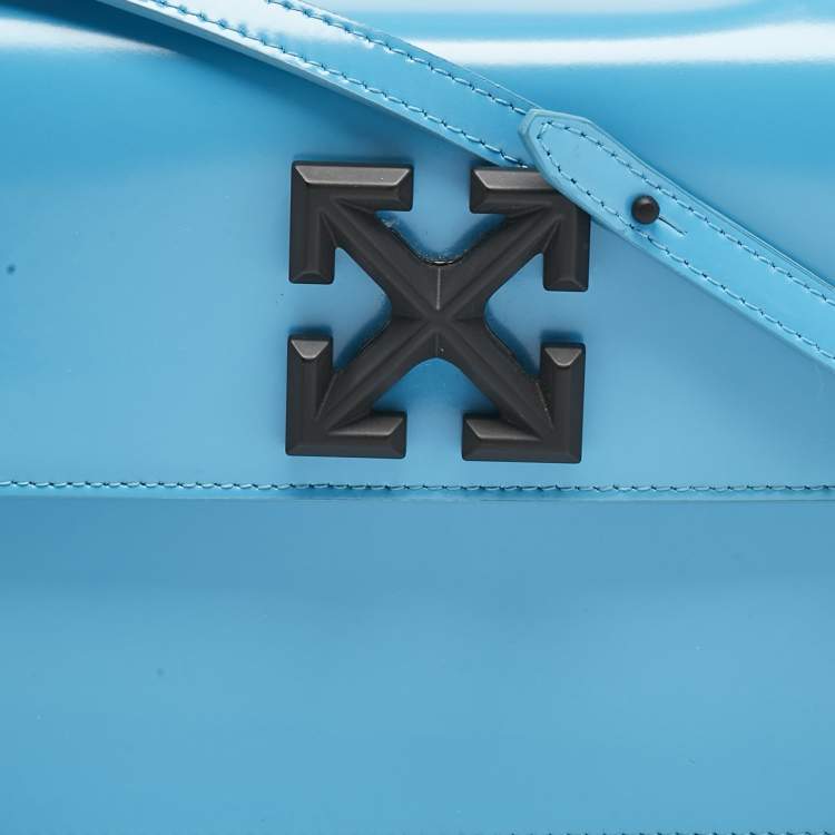Pre Owned Off-White Blue Patent Leather 1.4 Jitney Top Handle Bag