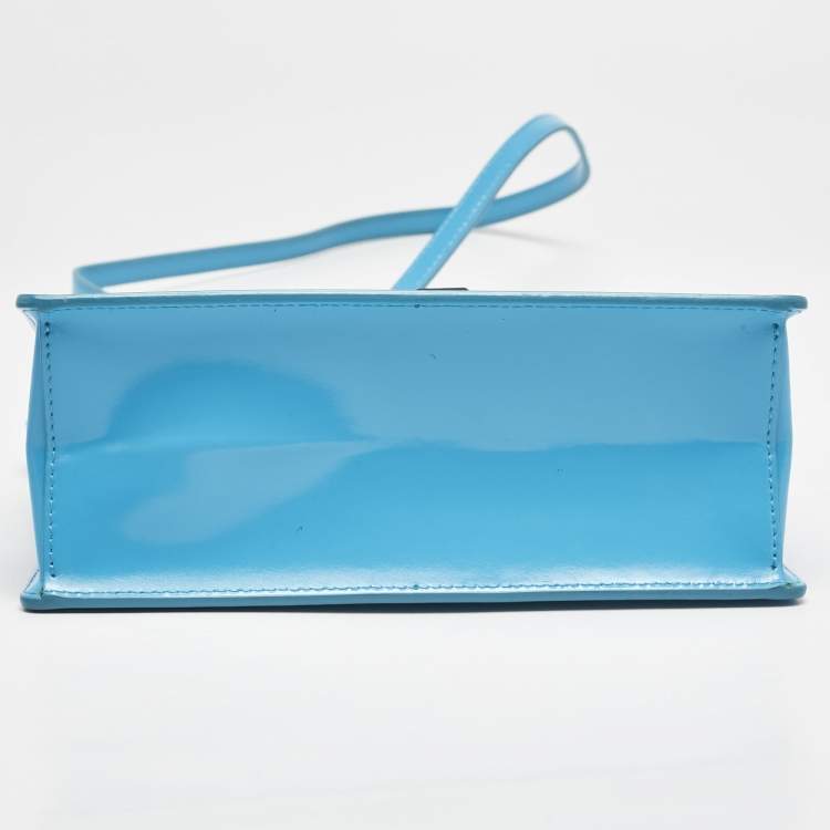 Pre Owned Off-White Blue Patent Leather 1.4 Jitney Top Handle Bag