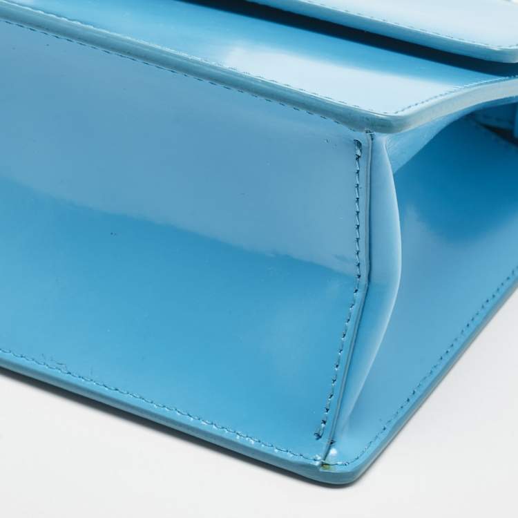 Pre Owned Off-White Blue Patent Leather 1.4 Jitney Top Handle Bag
