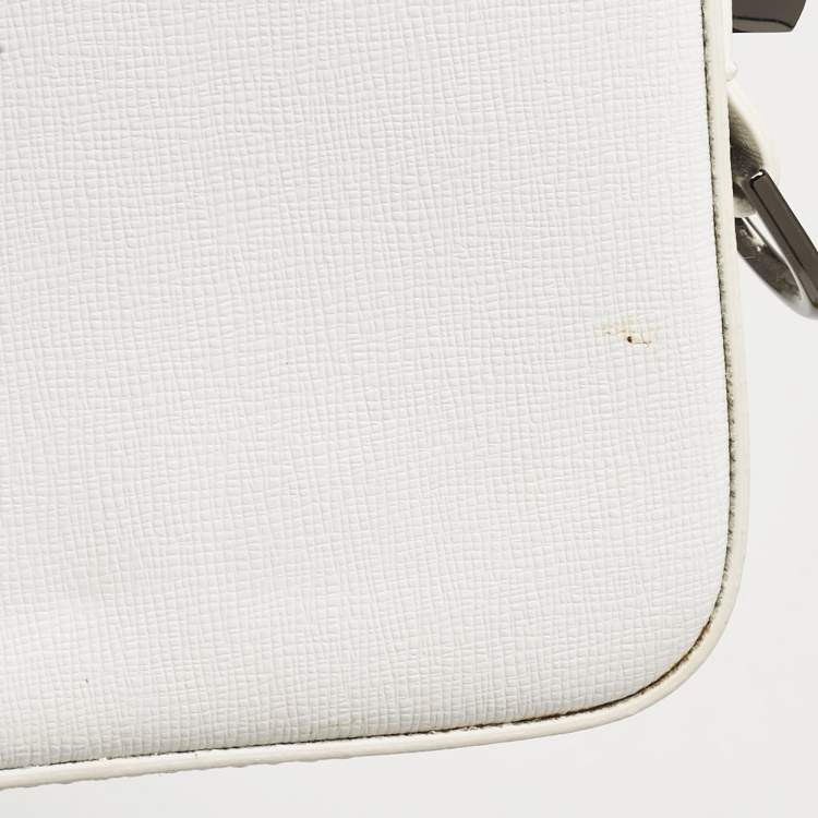 Pre Owned Off-White White/Black Diagonal Print Leather Mini Binder Clip Crossbody Bag