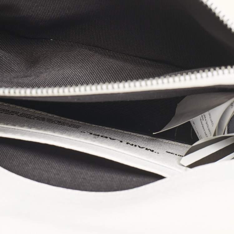 Pre Owned Off-White White/Black Diagonal Print Leather Mini Binder Clip Crossbody Bag