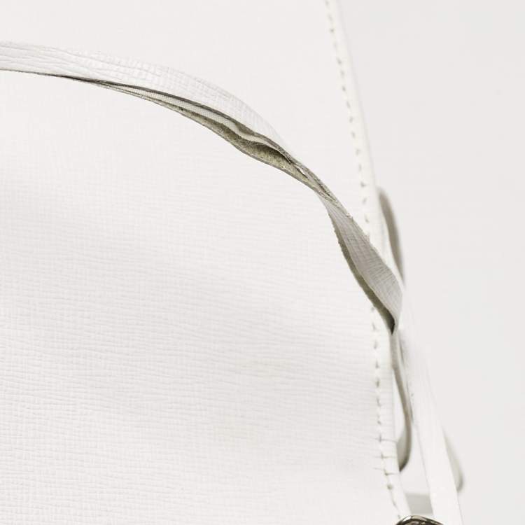 Pre Owned Off-White White/Black Diagonal Print Leather Mini Binder Clip Crossbody Bag